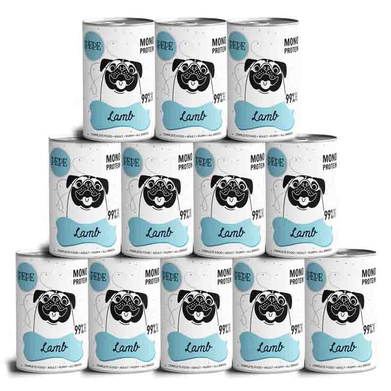 Paka Zwierzaka Karma mokra dla psa PEPE Lamb (jagnięcina) zestaw 12 x 400 g