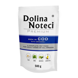 Mokra karma dla psa Dolina Noteci Premium bogata w dorsza z brokułami saszetka 500 g