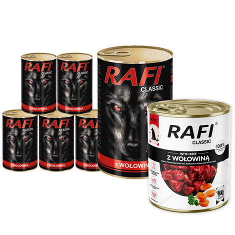 Mokra karma dla psa Rafi Classic z wołowiną zestaw 6 x 1240 g + Rafi Classic 800 g gratis