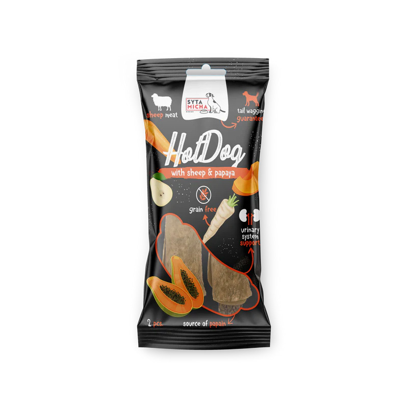 Syta Micha Hot Dog do żucia dla psa - warzywny z papają w skórze owcy 2 szt.