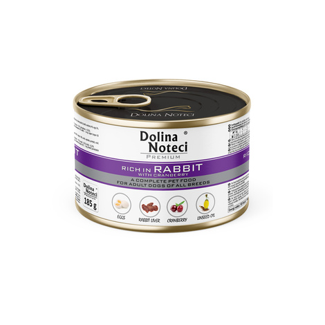 Mokra karma dla psa Dolina Noteci Premium bogata w królika z żurawiną puszka 185 g