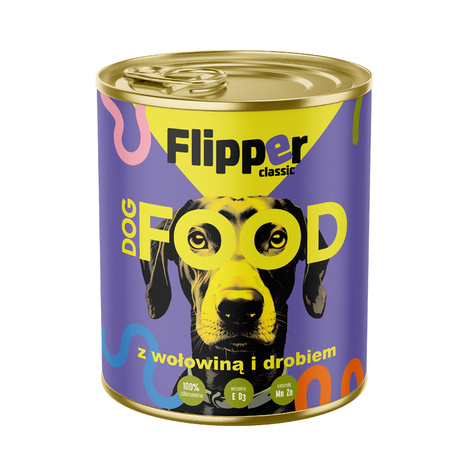 Mokra karma dla psa FLIPPER z wołowiną i drobiem 800 g