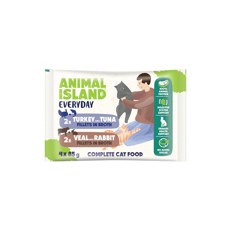 Animal Island Everyday Karma mokra dla kota cielęcina z królikiem i indyk z tuńczykiem 4 x 85 g
