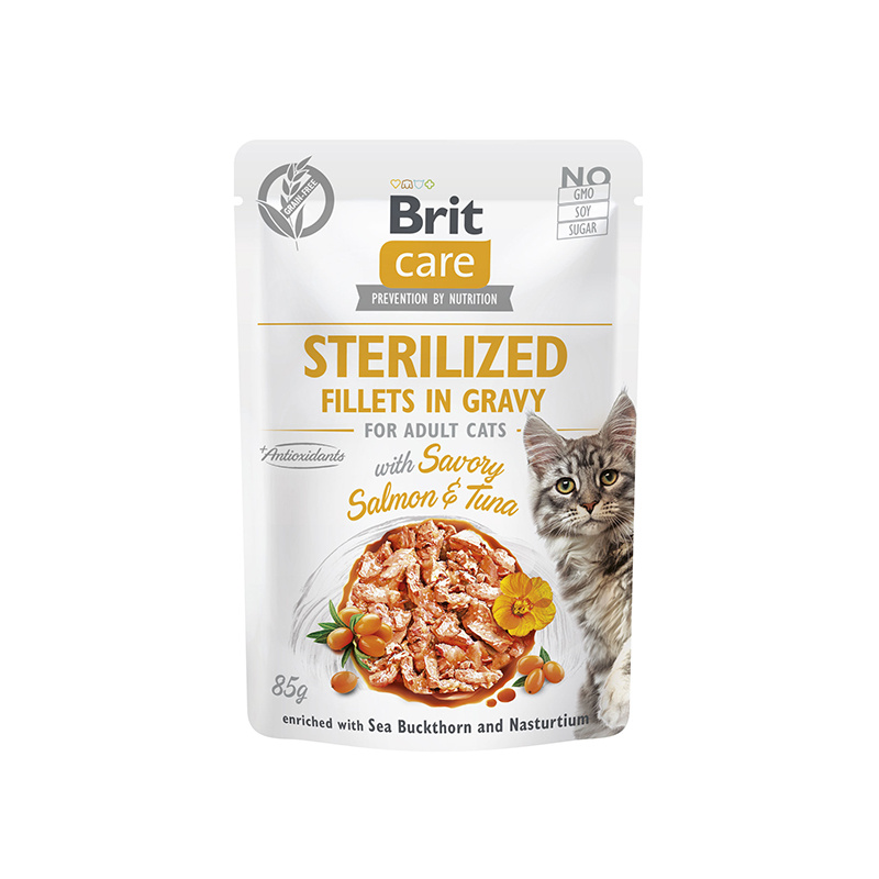 Brit Care Mokra Karma dla kota po sterylizacji filety z łososiem i tuńczykiem w sosie 85 g