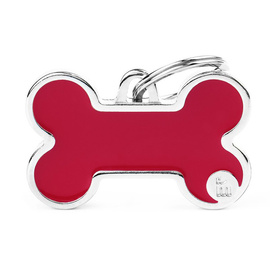 Zawieszka Adresówka Identyfikator z grawerem dla psa i kota kość czerwona z obramówką L