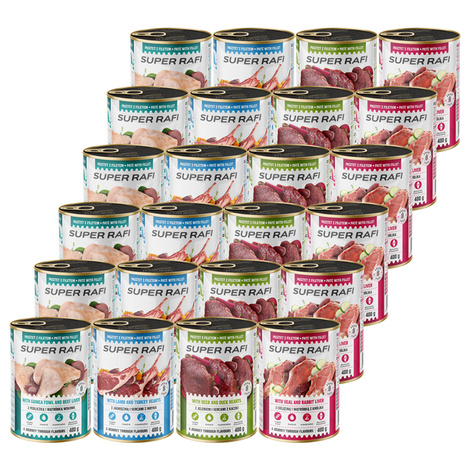 Super Rafi Mokra karma dla psa mix smaków zestaw 24 x 400 g