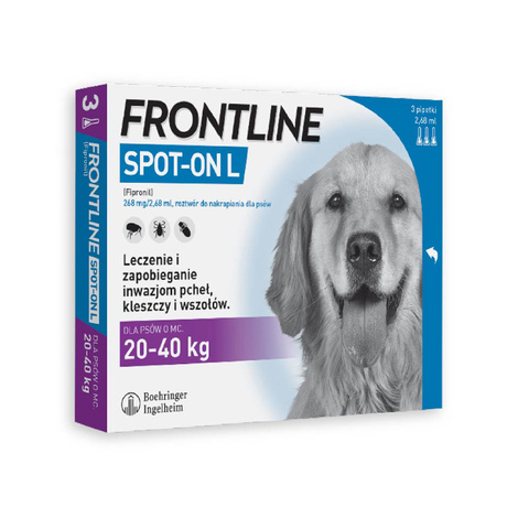Frontline Spot-on Roztwór do nakrapiania przeciwko pchłom i kleszczom dla psów L 3 pipetki 2,68 ml
