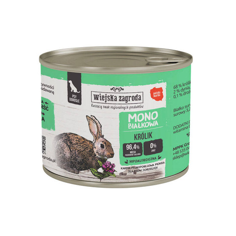 Wiejska Zagroda mokra karma monobiałkowa dla psa królik 200 g