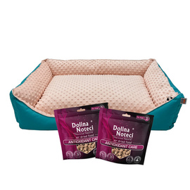 Kanapa legowisko dla średnich psów rozmiar M kremowo-turkusowy 70 x 50 cm + 2 opakowania Training Treats Antioxidant Care GRATIS