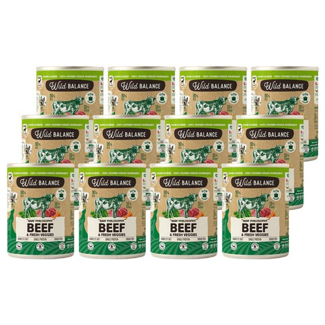 Wild Balance Karma mokra dla psa Wołowina z marchwią i szpinakiem (dorosły i szczeniak) zestaw 12 x 400 g