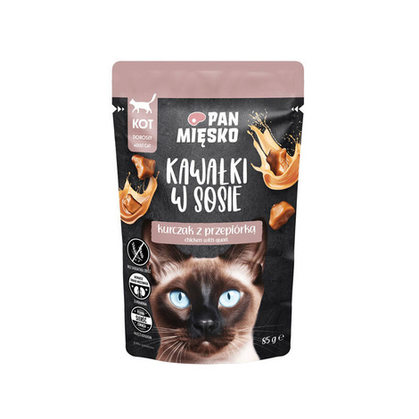 Pan Mięsko Karma mokra dla kota Kawałki w sosie Kurczak z przepiórką 85 g